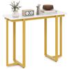 COSTWAY Tavolo Consolle, Tavolo d'Ingresso Moderno in Marmo Finto con Telaio Geometrico in Metallo, Tavolo Stretto per Soggiorno, Corridoio e Ingresso, 107 x 40 x 79,5 cm (Oro e bianco)