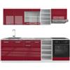 Vicco Cucina componibile R-Line, Rosso lucido/bianco, 240 cm senza piano di lavoro, con moduli combinabili in modo variabile e piedi regolabili in altezza