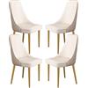 BAKULI Set Di 4 Sedie Pranzo Cucina Sedile Ergonomico Pelle Microfibra Robuste Gambe Metallo Acciaio Carbonio(Khaki+beige white)