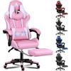 ALFORDSON Sedia Gaming Ergonomica Reclinabile, Con Massaggio e Cuscino Lombare,Sedia Ufficio con Cervicale e Poggiapiedi Retrattile,Altezza Regolabile,Poltrona GamerReclinabile 150°, Similpelle(Rosa)