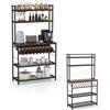 KOMFOTTEU Scaffale da cucina a 6 livelli, con supporto per bottiglie, ripiani in rete, 6 ganci, supporto per microonde in metallo, dispositivo antiribaltamento, 90 x 35 x 165 cm, Portato 125 kg