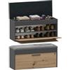 CDF Scarpiera con Seduta e Vano Contenitore Panca da Ingresso Moderna con Anta a Ribalta e Ripiano Interno Salvaspazio 100 x 35 x 49 cm - Antracite/Rovere Artisan