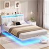 AOGLLATI Letto Matrimoniale, Letto 140x200 cm con Illuminazione a LED e Stazione di Ricarica, Struttura Letto con Testiera Imbottita in PU, Effetto Visivo Levitante, Stile Minimalista, Bianco
