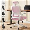 ALFORDSON Sedia Ufficio Scrivania Ergonomica, Con Braccioli Pieghevoli, Sedile Imbottito e Schienale in Rete Traspirante, Funzione Oscillante, Girevole con Ruote, Portata 180 kg(Rosa)
