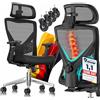 KESSER® Sedia da ufficio ergonomica con braccioli regolabili | Sedia girevole con supporto lombare per la schiena, sedia da scrivania con poggiatesta | funzione di inclinazione fino a 125° con 5 ruote