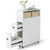 GYMAX Mobiletto da Bagno, Porta Carta Igienica Autoportante con 2 Cassetti Estraibili, 2 Cesti di Vimini e Portaspazzolino, Mobile Stretto Laterale Rotante per Toilette (Bianco)