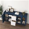 OKMYHOME Credenza da cucina moderna con 2 cassetti, 2 ripiani aperti e 2 ante vetrate, mobile portaoggetti in MDF, 150 x 40 x 80 cm, blu