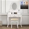 ML DESIGN modern living ML-Design Tavolo Cosmetico con Illuminazione a LED da Trucco Toletta Bianco con Sgabello Confortevole in Ecopelle con Specchio e 5 Cassetti 75 x 140 x 40 cm Tavolino Make-up in Legno MDF
