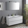 Kiamami Valentina - Mobile Bagno Bianco Lucido 120Cm, Cassetti E Doppio Lavabo, Specchio Con Lampade | Benaco