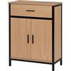 EUGAD Mobile per Bagno da Terra, Armadietto da Bagno a 2 Ante in Legno e Metallo, Mobiletto Salvaspazio con Cassetto e Ripiano Regolabile, Stile Industriale, Marrone e Nero, 60x30x80 cm
