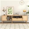 TIZZ Mobile TV 180 cm con decorazione in rattan, 2 ante, 1 cassetto, gambe in legno massello, per TV da 80 pollici, per soggiorno, natura