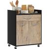 HOMCOM Carrello da Cucina Portavivande per Microonde con Cassetto e Armadietto, Isola per Cucina in Legno con 4 Ruote e Ripiano Regolabile, 60x40x77 cm, Nero e Grigio