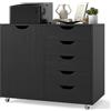 COSTWAY Mobiletto con 5 Cassetti e Anta, Cassettiera per Documenti con 5 Ruote e Ripiano Regolabile, per Soggiorno, Ufficio e Cucina, 79 x 40 x 65 cm (Nero)