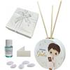 Regalami.Shop 10 bomboniere Cresima Personalizzate diffusore in Marmo di Carrara con di Scatola, Confetti alla Mandorla, Essenza, Nastro in Organza e bigliettino Personalizzato (cresima Bimbo, 10)