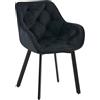 CLP Sedia da pranzo ergonomica Antigo con braccioli imbottiti, funzione di rotazione a 180°, rivestimento in velluto nero, Colore:nero