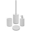 Inbagno Set Bagno Accessori Completo - 4 Pezzi, Kit Accessori appoggio Effetto Pietra Bianco, Include Dispenser, portaspazzolini, portasapone e scopino WC, (Set Completo)