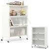 KOMFOTTEU Scaffale da cucina a 4 livelli, armadio con 4 ruote e ante trasparenti apribili, mobile portaoggetti in metallo con dispositivo antiribaltamento, per sala da pranzo, 81 x 37 x 115 cm