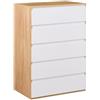 Brigros WeHome - Cassettiera 5 Cassetti In Legno 77x50x111 Cm, Cassettiera Alta Con Guide In Metallo Per Camera Da Letto O Soggiorno Con Cassetti Spaziosi (Rovere Chiaro/Bianco)
