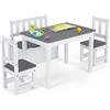 RELAX4LIFE Set 4 Pezzi Tavolo e Sedie per Bambini con Seduta con Contenitore, Tavolino Attività + 2 Sedie + Panca Portaoggetti, per Giocare, Disegnare e Mangiare (Grigio Scuro+Bianco)