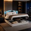 CXHLXYR Letto matrimoniale 160x190 cm con a LED e USB, Letto imbottito 160x190 con Contenitore, letto idraulico con testiera struttura del letto con rete a doghe Senza Materasso, Velluto Beige