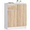 AKORD Cassettiera K80 con 2 ante e 1 cassetto | Mobiletti Ingresso Bagno | Armadio Cameretta | Comodino | Design moderno | L80 x H99 x P40 cm, peso 34 kg | Bianco/rovere Sonoma