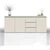 WHOUS Credenza e Buffet MAGIC per Soggiorno con 3 Ante e 3 Cassetti, Madia per Salotto, Cucina e Sala da Pranzo in Legno, 200x40x80, Cashmere