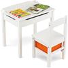 RELAX4LIFE Scrivania per Bambini in Legno con Sedia, Coperchio Apribile Contenitore, Cerniera, Gancio per Zaino e Scatola per Età 3+ Anni (Bianco)