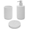 Inbagno Accessori Bagno in Set Completo 3 Pezzi Effetto Pietra Bianco, Kit Accessori appoggio, Include Dispenser, portaspazzolini e portasapone in Resina (Set 3)