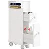 ease Mobile da bagno con ruote con 2 cassetti Carrello portaoggetti da cucina in legno Mobile da bagno 15 × 33 × 66.5 CM Bianco