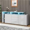 Sweiko Credenza a LED per soggiorno, 160 x 35 x 70 cm, con vano cassetti, armadio multifunzione con cavo di ricarica USB