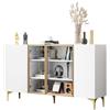 Azkoeesy Credenza bianca da 150 cm con gambe dorate, con 2 ante in vetro, cassettiera, buffet, vetrina, libreria, per soggiorno e sala da pranzo