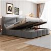 Moimhear Letto imbottito, forma ad orecchio, testiera con cuscino, letto matrimoniale, letto funzionale, idraulico, grigio (160 x 200 cm)