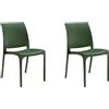 HOUSE COLLECTION , SEDIE VOLGA, SENZA BRACCIOLI, IN POLIPROPILENE, VERDE PINO, DESIGN IMPILABILE, (BCA173x2)
