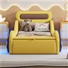 Shye Letto Imbottito a Forma di Auto 90 x 200 cm per Bambini e Ragazzi Con Ruote Luminose e Spazio di Archiviazione, PU, Senza Materasso, Giallo