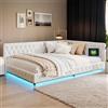 KEFSR 140 x 200 cm, divano letto angolare in velluto con 2 assi laterali, comodo divano letto imbottito con luce LED, piattaforma letto con supporto a doghe in legno (beige)