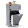 GIANTEX Armadio per Lavanderia in Legno con Cassetto e Cesto Estraibile per Biancheria, 40 x 37 x 82 cm, per Bagno (Grigio)