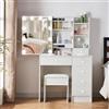 Buildonely Tavolo da toeletta con illuminazione a LED e specchio per trucco, 3 temperature di colore e luminosità regolabile, 1 sgabello, moderno, bianco, S31411217