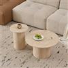 HJhomeheart Set da 2 Tavolino da Caffè Rotondo, Tavolino Laterale in Legno, Tavolino da Caffè Moderno con Base a Colonna Romana per Soggiorno, Balcone, Camera da Letto（Travertino giallo）