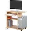 Inter Link - Scrivania - Tavolo per laptop - Tavolo per computer - Su rotelle - Cassetto allungabile - Mini scrivania - Laminato - 80 x 50 x 75cm - Riproduzione artigianale in rovere - Addu