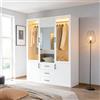BIYFSDS Armadio Guardaroba 2 Ante con LED e specchio, armadio camera da letto adulto con 2 ante in vetro e 3 cassetti, armadi multifunzione con asta per vestiti armadio portaoggetti per vestiti (bianco-3)