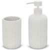 Inbagno Set Accessori Bagno 2 Pezzi in Ceramica Bianco cannettato, Dispenser Sapone e portaspazzolini Soft Touch, Spring