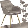 tectake® Sedie da Pranzo Effetto Velluto Trapuntato, Elegante, Imbottitura Schiuma Alta Densità, Gambe in Acciaio, Montaggio Semplice - Tortora/Oro, 6 Sedie