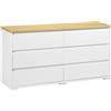 HOMCOM Cassettiera a 6 Cassetti in Truciolato Bianco per Camera da Letto, Studio e Soggiorno, 140x37x75cm