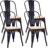 Duhome 4x Sedia da sala da pranzo in metallo ferro con schienale stile vintage impilabile design industriale 666, colore:nero + legno chiaro, materiale:metallo