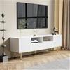 Azkoeesy Mobile TV 165 x 36 x 55 cm per soggiorno, cassettiera TV con 2 cassetti, gambe in metallo dorato, design a strisce verticali, TV board bassa, tavolo TV, bianco