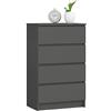 AKORD | Cassettiera K60 a 4 Cassetti | Credenza Alta | Moderna Mobiletto per Soggiorno Sala da Pranzo Camera da Letto Corridoio Bagno | Armadio Cameretta | 60x99x40 cm | Grigio grafite