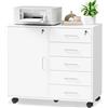 BEWISHOME Armadietto per Documenti con 5 Cassetti, Mobile ufficio con chiave, Cassettiera Ufficio con Ruote, Armadio ufficio con 3 Ripiano Regolabile, Manico in metallo, 78x40x65,5 cm, Bianco EBWG01W