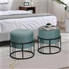 [en.casa] Set 2 Pouf 2in1 Reversibili Impilabili Seduta Imbottita e Piano Rigido in MDF Telaio in Metallo Tavolino Poggiapiedi Sgabello Circolari 38xØ38 cm Verde
