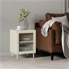 [en.casa] Armadietto in Acciaio con Anta in Vetro Scalanato Comodino Moderno Mobiletto Contenitore per Salotto Camera da Letto Ingresso 56x40x40 cm Bianco Crema