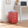 [en.casa] Cassettiera da Ufficio con Rotelle 48 x 28 x 41 cm Organizzatore da Ufficio a 3 Cassetti Mobile Contenitore in Acciaio - Rosso